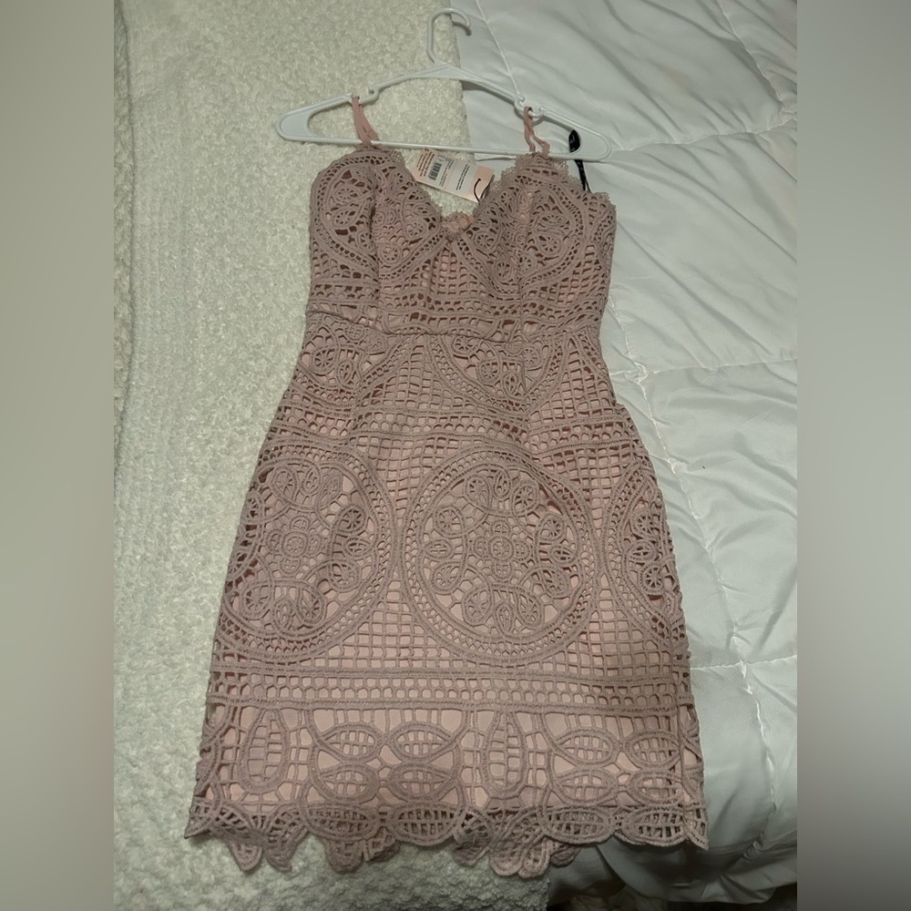 Missguided Crochet Lace Mini Dress - Dusty Rose